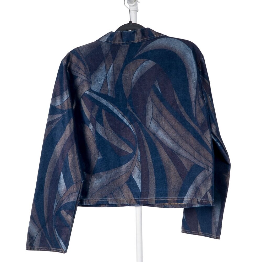 LA 405 Metallic Denim Jean Jacket VTG L Womens Blue Swirls Button Cotton USA - Picture 7 of 7